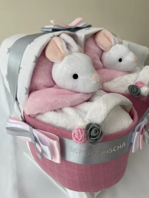 Twin(Triplet) Pram Nappy Cake/Baby Hamper Gift Set,Girl,Boy,Neutral,Mixed P&P 2