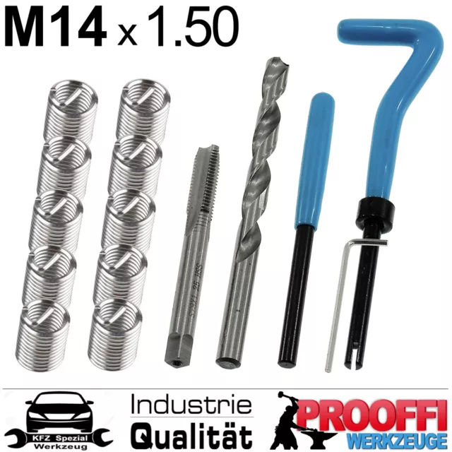 15-tlg Spezial Gewinde M14 x 1.50 Reparatur Nachschneiden Werkzeug Helicoil Set 2