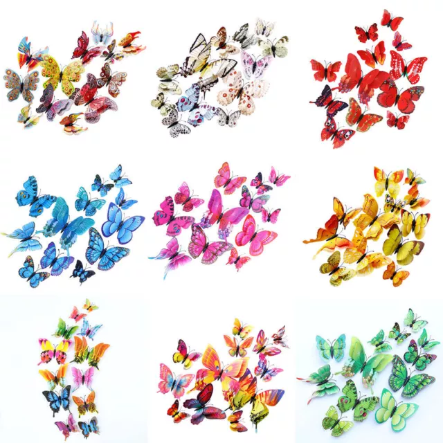 12pcs Dual-Wing 3D Butterfly Magnet Wall Stickers Kids Room Decal Home Decor DIY