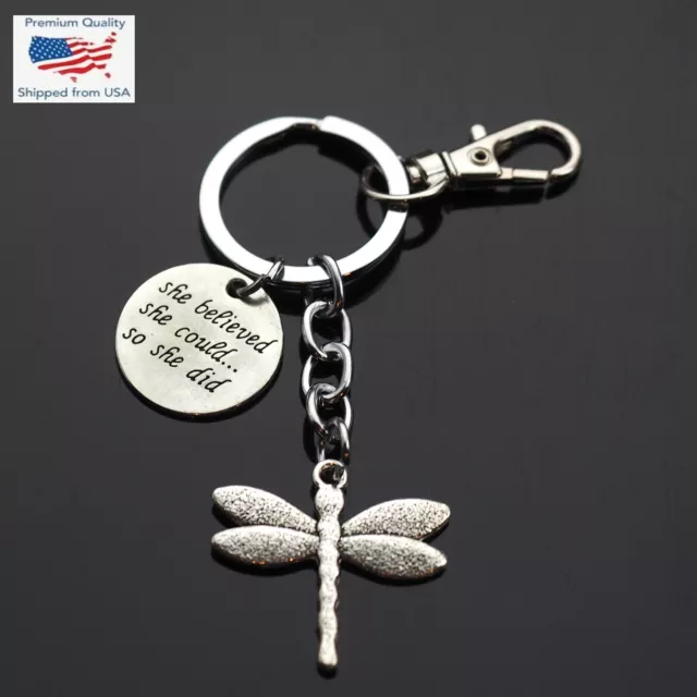Dragonfly Key Chain Keychain Clip She Believed She Could So She Did Charm