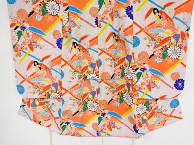 39713# Japanese Kimono / Antique Kimono For Girls / Floral Plants & Bamboo G