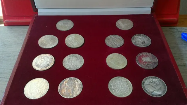 1976 Innsbruck Austria Olympics set of 14 silver 100 schilling coins in case