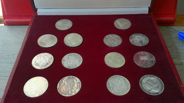 1976 Innsbruck Austria Olympics set of 14 silver 100 schilling coins in case