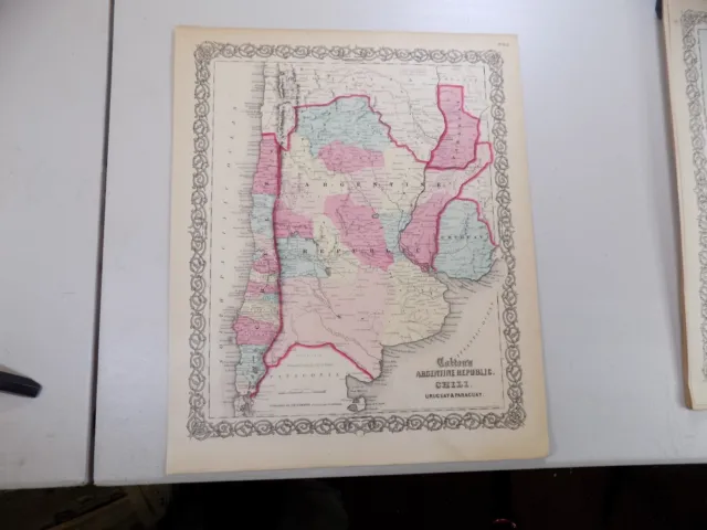 1855 Antique Colton Atlas Map  / ARGENTINA, CHILE, URUGUAY, PARAGUAY