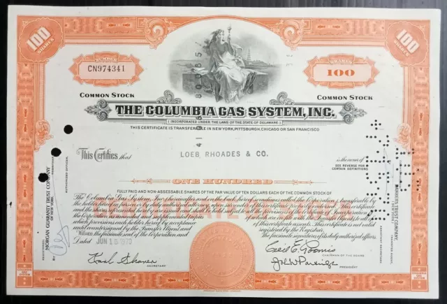 AOP USA 1970 The Columbia Gas System,INC.100 shares certificate