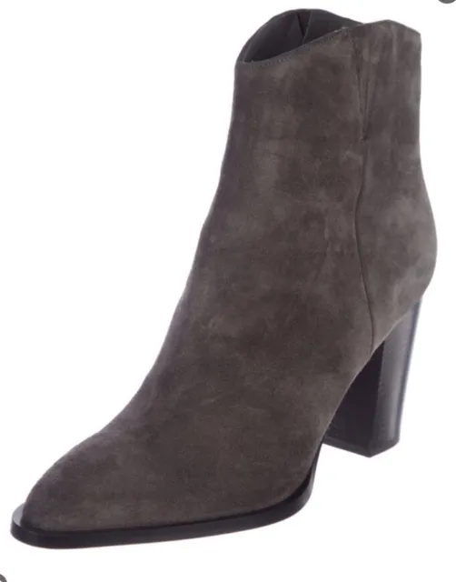 VINCE Size 7 Erving Gray Suede Ankle Boot Stacked Heel Pointed Toe Pull On