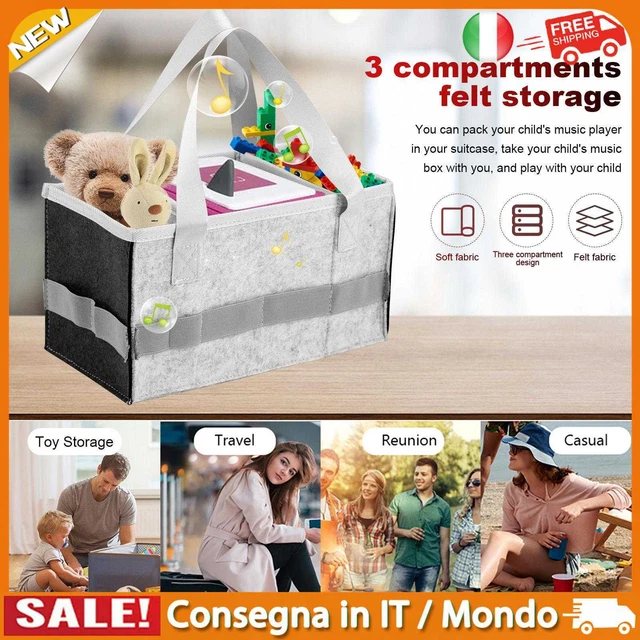 IT 3 Grids Felt Storage Basket - Soft Kid Audio Toys Storage Container (Black)