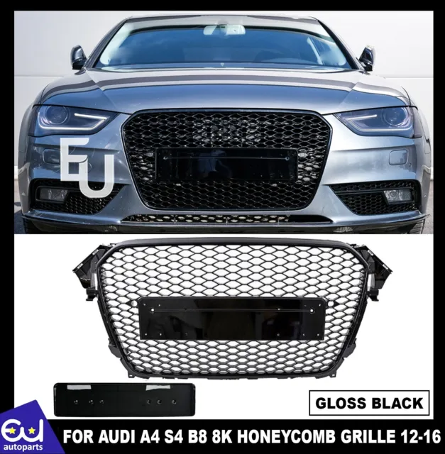 For Audi A4 S4 B8 8K 12-16 Rs Style Grille Gloss Black Honeycomb Radiator Bumper