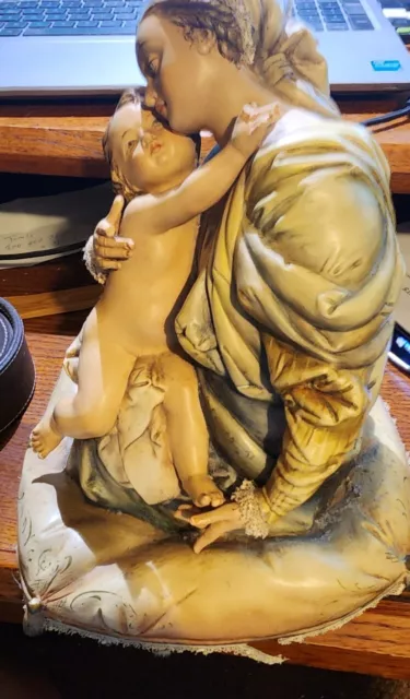 Borsato Mary Virgin with Baby Jesus Porcelain Sculpture Italy Madonna And Child