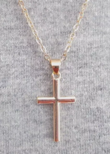 collier chaine réglable fin élégant pendentif croix plaqué or bijou 3147