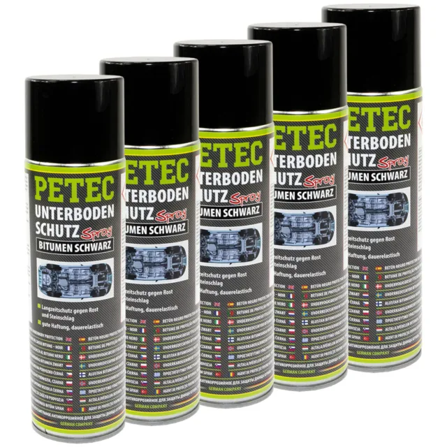 5x PETEC 73150 Protection de Soubassement Bitume Noir Spray 500ml à Longue Durée