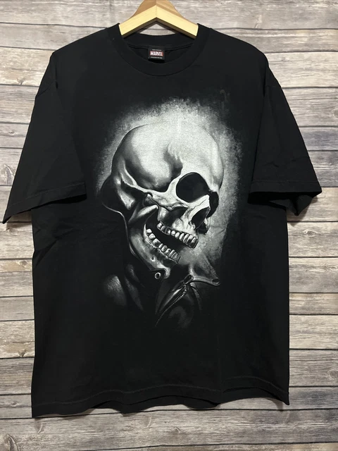 Vintage Mad Engine Marvel Ghost Rider Black Mens T-Shirt Skull Graphic Sz XL Tee