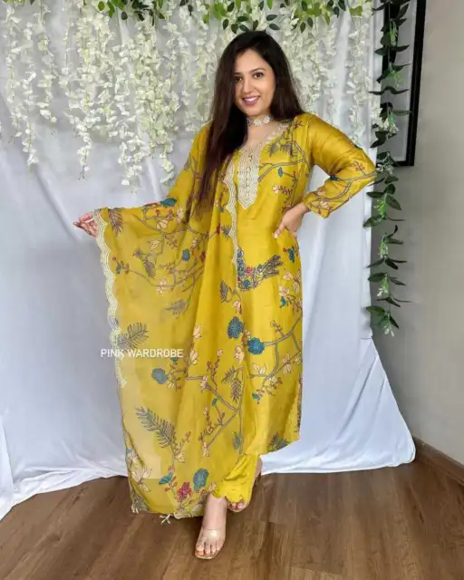 Women Designer Kurti Pant Dupatta Set Indian Pakistani Salwar Kameez Suit Dress