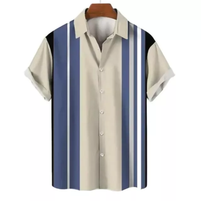 Summer Cool Mens Beach Shirts Striped Hawaiian Short Sleeve Casual T Shirt Tops