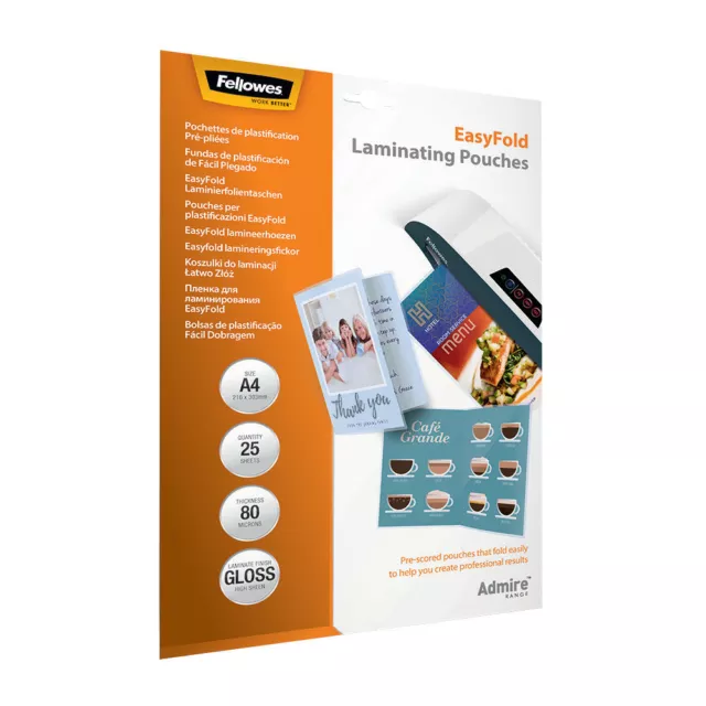 Fellowes Admire EasyFold A4 Laminating Pouches 160 Micron (Pack of 25) 5601901