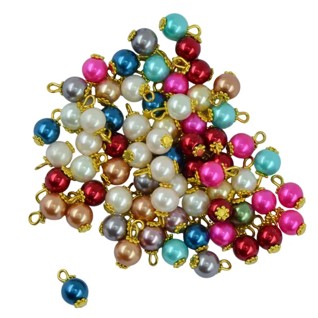 50 Stück bunte Glasperle flache   Charms Perlen Anhänger Schmuck