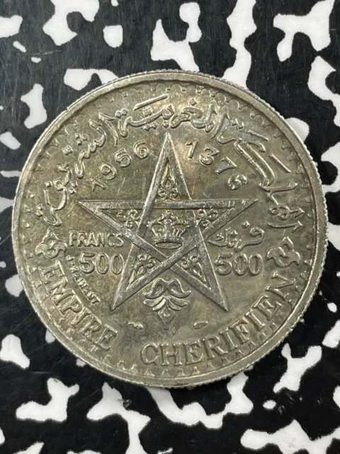 1956 Morocco 500 Francs Lot#M1946 Large Silver Coin! Nice!