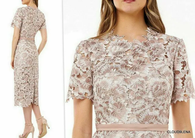 JS Collections Nude Laser Cut Floral Lace Midi Sheath Dress 2 NWT $295