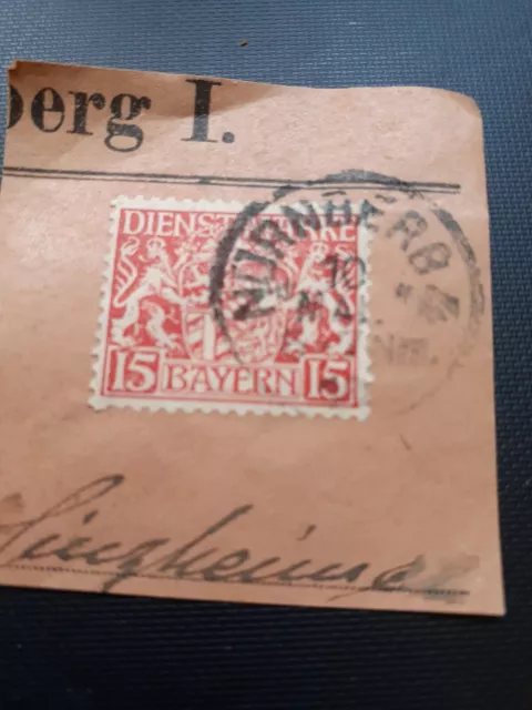 echte Bayern Dienstmarke Wappen 15 Pf  gestempelt Briefmarke auf Brief Nachlass