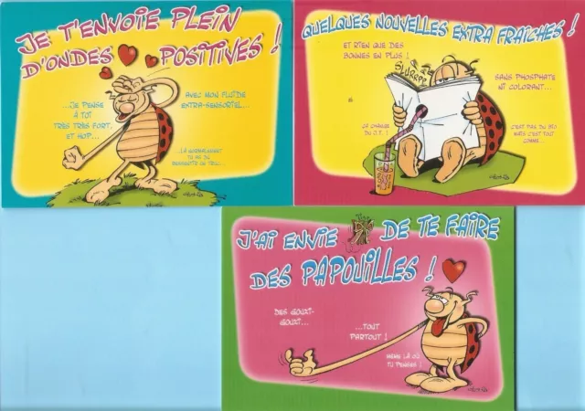 GOTLIB  lot de 3 cartes postales BD  la COCCINELLE   édition Chromovogue 2010