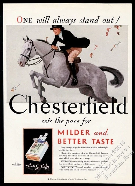 1931 equestrian woman on grey leaping horse Chesterfield vintage print ad