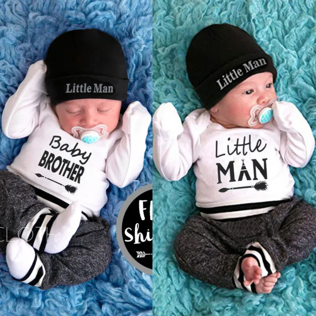 New Infant Newborn Baby Boy Romper+Pants Outfit Clothes Bodysuit Playsuit