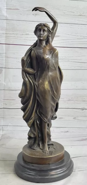 Handmade Bronze Art: French Artist`s Seductive Maiden Sculpture Statue on Round