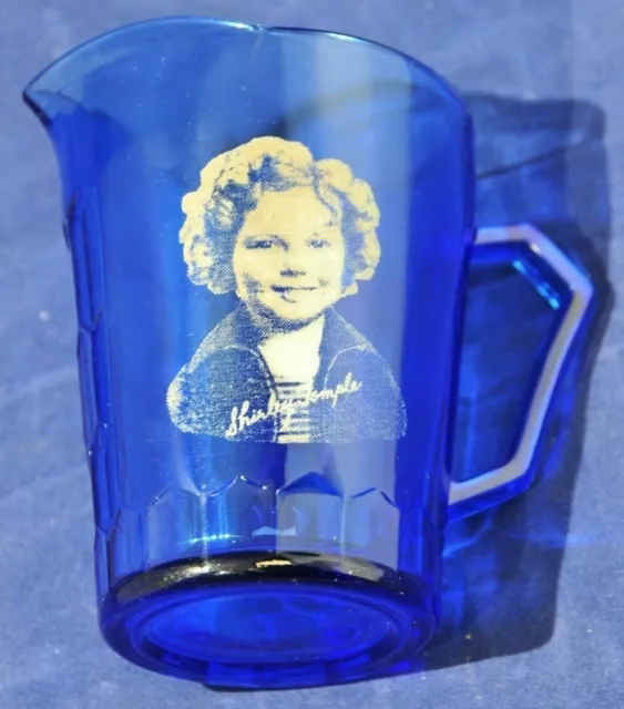 Vintage 1930s Hazel Atlas Shirley Temple Cobalt Blue Glass Pitcher