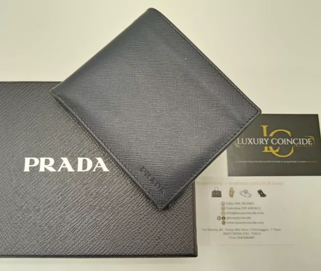 Prada Portafoglio Uomo Pelle Saffiano Blu Full Set