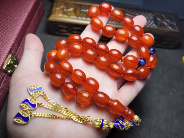 Amber Bakelite Prayer Beads, Tasbih, Rosary, Misbaha, SILVER TASSEL, EXCELLENT 2