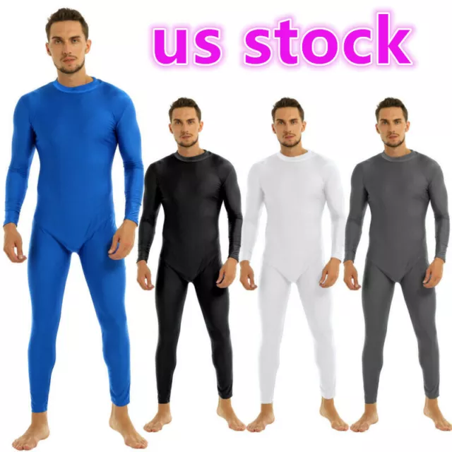 US Mens Long Sleeve One Piece Unitard Full Body Leotard Bodysuit Underwear