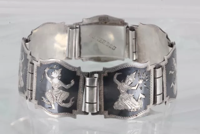 Sterling Silver Siam Niello Panel Siamese Dancers Bracelet 925 Fine 3514