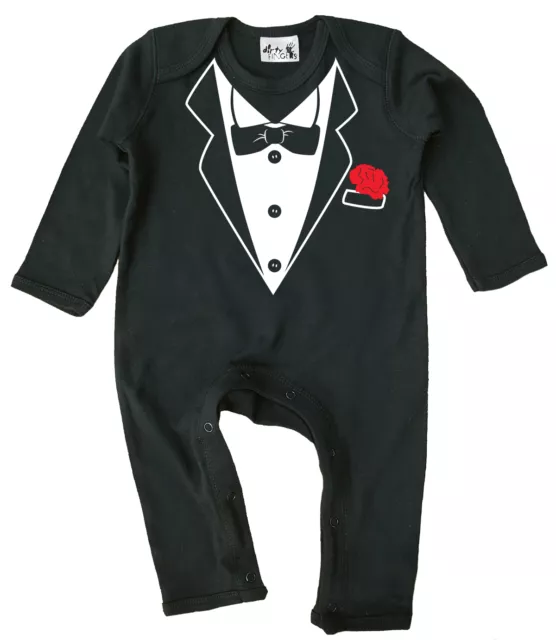 Dirty Fingers Funny Baby Tuxedo Black Romper suit Tux Dinner Jacket Formal Wear