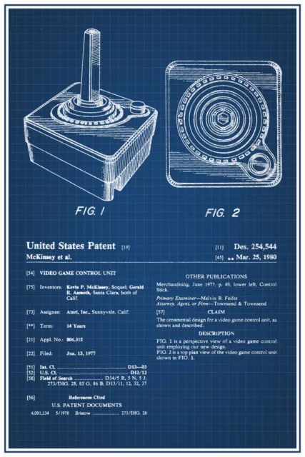 Joystick Retro Video Games Official Patent Blueprint Poster 12x18