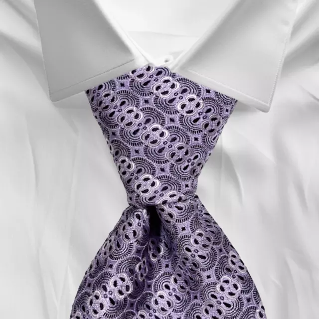 ERMENEGILDO ZEGNA Men’s Luxury Designer Purple Black Geometric 100% Silk Tie