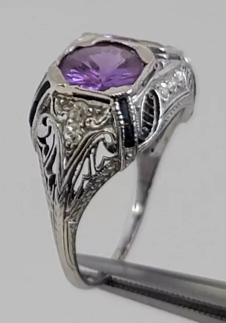 Art Deco Sapphire & Diamond Open Design Filigree Handmade Platinum Ring