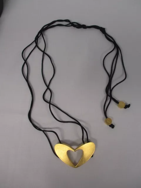 PRETTY BLACK DOUBLE CORD NECKLACE with GOLDTONE OPEN HEART PENDANT ~ 46"