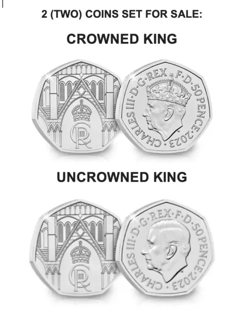 2023 Uncrowned & Crowned King Charles Iii Coronation 50P Pence Coin Set - 2Coins