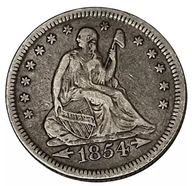 1854 Arrows Seated Liberty Quarter Dollar 90% Silver Coin KM# 81 Lot B3-351 VF+