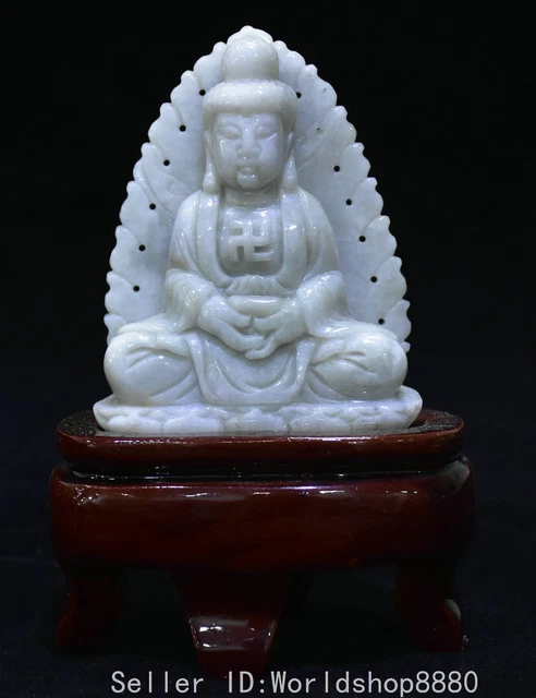5.2" ancient Chinese emerald jade carving Shakyamuni Amitabha Buddha statue