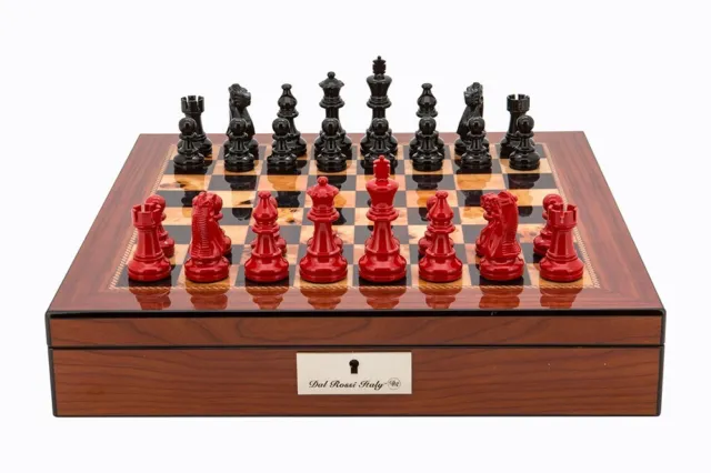 Dal Rossi Chess Set Black and Red Timber 85mm Pcs/40cm Walnut Finish Board