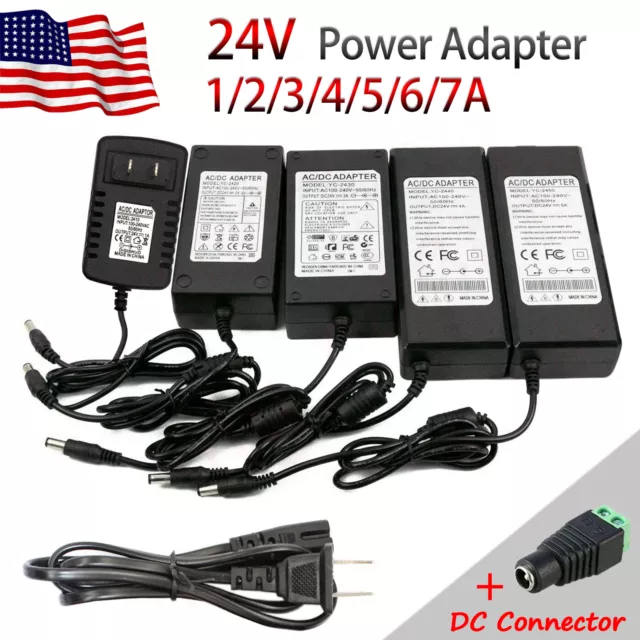 AC 110V To DC 24V 1/2/3/4/5/6/7A Transformer Power Supply Adapter For LED Strip