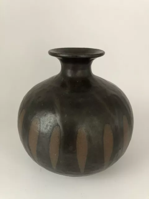 Vintage Otagiri Japan Drip Lava Glaze 4” Miniature Retro Brown Black Vase OMC