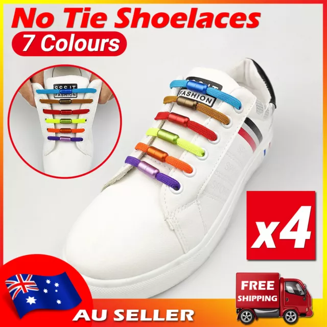 No Tie Shoelaces Lazy Laces Locked Elastic Shoe Lace Sneakers Sports Kids Adults