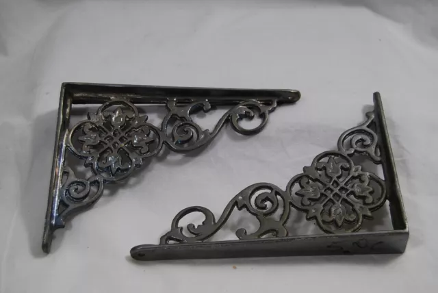 Pair Cast Metal Victorian Style Scroll Art Shelf Brackets