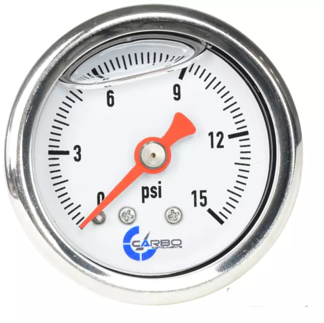 CARBO Gauge 0-15 psi Fuel Pressure Oil Pressure 1.5" Liquid Filled, White Dial