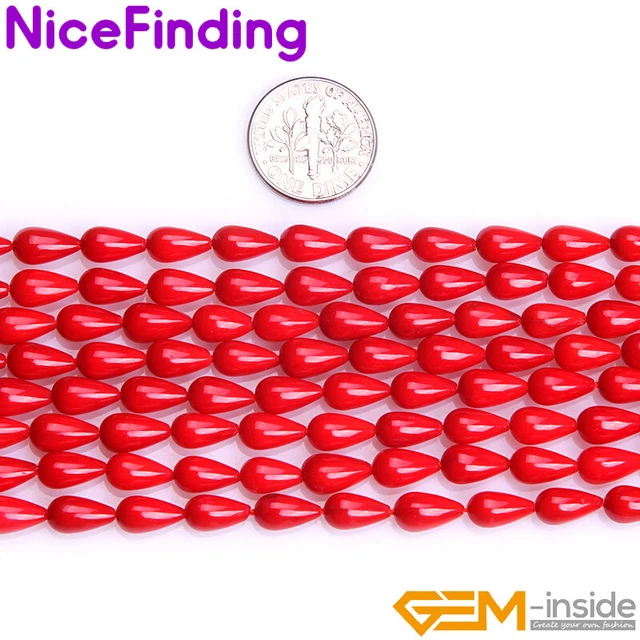 Coral Pink Red Color Teardrop Gems Stones Beads For Jewelry Making Strand 15"