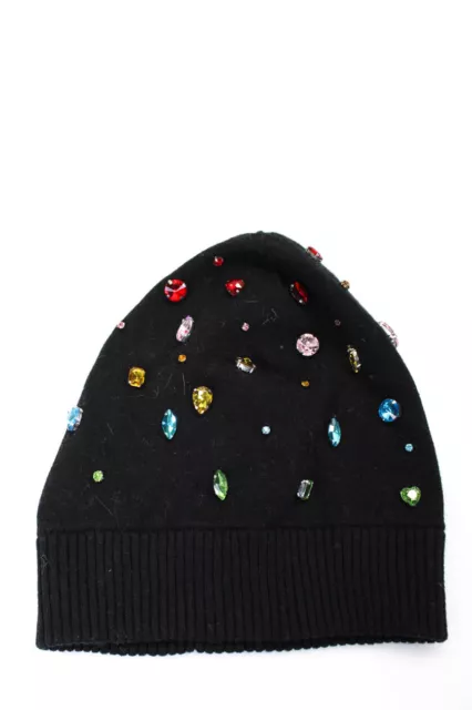 Minnie Rose Womens Rhinestone Embellished Knit Beanie Hat Black One Size