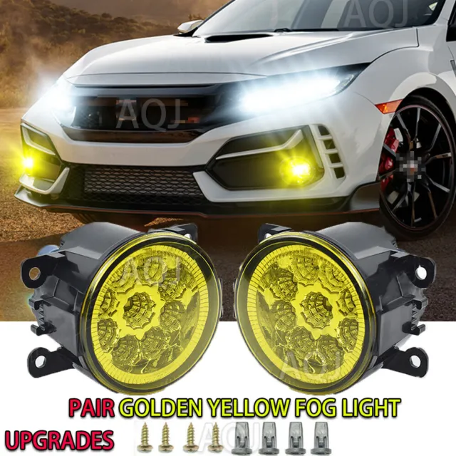 Pair yellow Fog Light Driving LED Fit 2016 2017 2018 2019 2020 2021 Honda Civic
