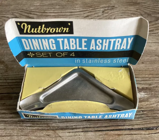 1960s Boxed Set of 4 Vintage Stainless Steel 'Nutbrown' Table Ashtrays